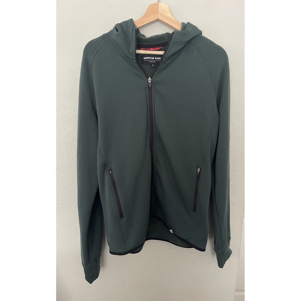 American Giant Hoodie Mens Medium Green Full Zip Fleece Made In USA Sweatshirt